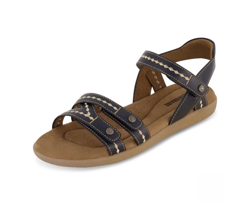 CUSHIONAIRE Women's Bartel Comfort Footbed Sandal Navy Blue Gold Size 7M New!